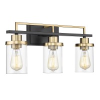 Emliviar 3Light Bathroom Vanity Light Fixtures Black And Gold Finish With Clear Glass Yce238B3W Bkbg