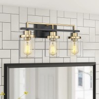 Emliviar 3Light Bathroom Vanity Light Fixtures Black And Gold Finish With Clear Glass Yce238B3W Bkbg