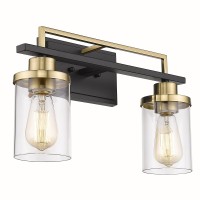 Emliviar 2Light Gold Bathroom Light Fixtures Vanity Light In Black And Gold Finish With Clear Glass Yce238B2W Bkbg