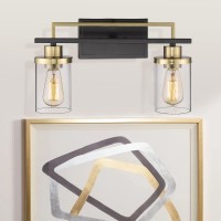 Emliviar 2Light Gold Bathroom Light Fixtures Vanity Light In Black And Gold Finish With Clear Glass Yce238B2W Bkbg