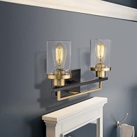 Emliviar 2Light Gold Bathroom Light Fixtures Vanity Light In Black And Gold Finish With Clear Glass Yce238B2W Bkbg