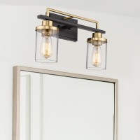 Emliviar 2Light Gold Bathroom Light Fixtures Vanity Light In Black And Gold Finish With Clear Glass Yce238B2W Bkbg