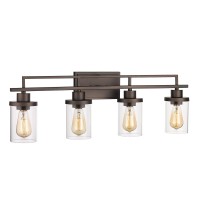 Emliviar 4Light Vintage Vanity Light Farmhouse Bathroom Wall Light Fixtures Oil Rubbed Bronze Finish With Clear Glass Yce23