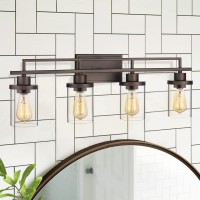 Emliviar 4Light Vintage Vanity Light Farmhouse Bathroom Wall Light Fixtures Oil Rubbed Bronze Finish With Clear Glass Yce23