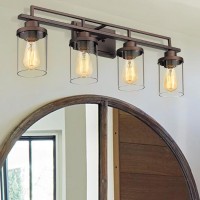 Emliviar 4Light Vintage Vanity Light Farmhouse Bathroom Wall Light Fixtures Oil Rubbed Bronze Finish With Clear Glass Yce23