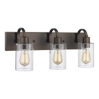 Emliviar Bathroom Vanity Light Fixtures 3Light Farmhouse Wall Light For Bathroom Oil Rubbed Bronze Finish With Clear Glass