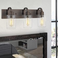 Emliviar Bathroom Vanity Light Fixtures 3Light Farmhouse Wall Light For Bathroom Oil Rubbed Bronze Finish With Clear Glass