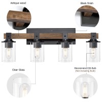 Drnanlit 4Light Industrial Farmhouse Vanity Lights Rustic Wood Bathroom Wall Light With Clear Glass Modern Metal Wall Sconce