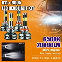 This 9005 H11 LED headlight bulbs combo kit with 6 sides DOB chips 360 degree lighting without any dark zone no need adjust the lighting angle Adopted IP67 waterproofeven can work as normal under harsh condition such as Rainy and Foggy daysnbsp Specificat