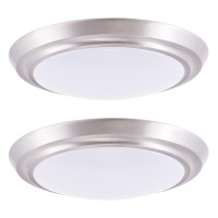 Gruenlich Led Flush Mount Ceiling Lighting Fixture, 9 Inch Dimmable 17.5W (100W Replacement) 1000 Lumen, 3000K/4000K/5000K Switch, Aluminum Housing, 2-Pack (Nickel Finish)