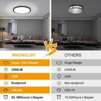 Wkoncldy 3200Lm Led Flush Mount Ceiling Light, Super Slim 12 Inch Led Ceiling Light, 5000K Led Ceiling Light For Bedroom, Living Room, Dining Room, Garage, Office, Warehouse (Black, Four Pack)