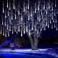 Aokudoni Christmas Lights Outdoor, Upgraded 16 Inch /40Cm Meteor Shower Lights 8 Tube Falling Rain Light Icicle String Lights For Xmas Tree New Year Party Wedding Decorations, Ul Plug, White