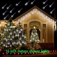 Aokudoni Christmas Lights Outdoor, Upgraded 16 Inch /40Cm Meteor Shower Lights 8 Tube Falling Rain Light Icicle String Lights For Xmas Tree New Year Party Wedding Decorations, Ul Plug, White