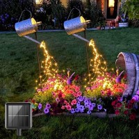 2 Pack Solar Waterfall Fairy Bunch Lights Outdoor Waterproof 200Leds 8 Modes Watering Can Light (No Can) Solar Powered String Lights Firefly Vine Christmas Garden Decorations Gardening Gifts For Mom