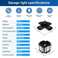 Rehave Garage Lights Ceiling Led 2 Pack Plug In Shop Lights 180W 18000 Lm 6500K Garage Lights Ceiling Led 12 Leaf Adjustable Mul