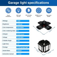 Rehave Garage Lights Ceiling Led 12 Panel Plug In Shop Lights With 180W 18000 Lm 6500K 12 Leaf Deformable Multiposition E26