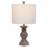 Benjara Turned Pedestal Style Ceramic Table Lamp With Fabric Shade, Brown