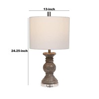 Benjara Turned Pedestal Style Ceramic Table Lamp With Fabric Shade, Brown