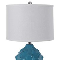 Benjara 21 Inch Scalloped Ceramic Base Table Lamp With Drum Shade, Blue