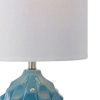 Benjara 21 Inch Scalloped Ceramic Base Table Lamp With Drum Shade, Blue