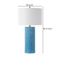 Benjara 28 Inch 150W Ceramic Base Drum Shade Table Lamp, Blue