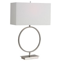 Benjara Open Ring Design Base Metal Table Lamp, Silver