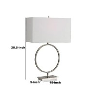 Benjara Open Ring Design Base Metal Table Lamp, Silver