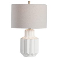 Benjara Geometric Ceramic Table Lamp With Multiple Faceted Sides, White