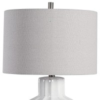 Benjara Geometric Ceramic Table Lamp With Multiple Faceted Sides, White