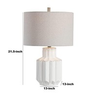 Benjara Geometric Ceramic Table Lamp With Multiple Faceted Sides, White