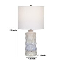 Benjara Cylindrical Ceramic Table Lamp With Raised Lines, White