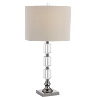 Benjara Turned Pedestal Metal Table Lamp With Stacked Crystals, Clear