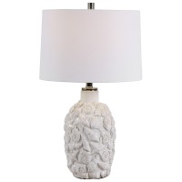 Taking you close to the nature this table lamp is for the people who love to be in the nature The base showcases bellied shape body with seashell and starfish carving The round fabric shade on the top completes the structure of this piece and makes it ext