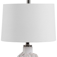 Taking you close to the nature this table lamp is for the people who love to be in the nature The base showcases bellied shape body with seashell and starfish carving The round fabric shade on the top completes the structure of this piece and makes it ext