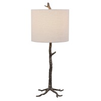 Taking you close to the nature this table lamp is for the people who love to be in the nature The base showcases stem design body accented with hues of gold The round fabric shade on the top completes the structure of this piece and makes it extremely des