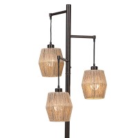 Modern in appeal and extremely eye catching this floor lamp will definitely make a style statement Showcasing strung rope 3 hanging shades it has stalk design body which lends support to the entire piece and also makes it extremely sturdy