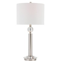 Benjara Stalk Design Body Metal Table Lamp With Crystal Accent, Silver