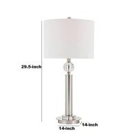 Benjara Stalk Design Body Metal Table Lamp With Crystal Accent, Silver