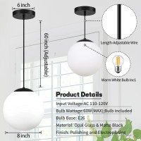 Kokoyukina Globe Pendant Lighting For Kitchen Island Mid Century Modern Hanging Light Fixture With Clear Globe Glass Black Indu