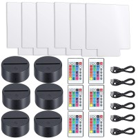 6 Sets 3D Night Led Light Lamp Bases Including 6 Light Display Stands 6 Clear Acrylic Sheets 6 Remote Controls 6 Charging Cables