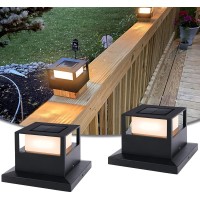 Viewsun Solar Post Lights, 2 Pack Outdoor Garden Solar Powered Fence Post Cap Lights With Smd Leds Waterproof Light Decorative For Fence Deck Or Patio Decor, Fits 4X4, 5X5 Or 6X6 Wooden Posts