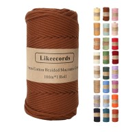 Braided Cotton Cord 3Mma109 Yards Natural Macrame Cotton Cord Bohemia Macrame Rope For Handmade Plant Hangers Wall (Brown)