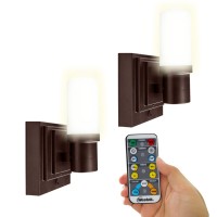 Westek Battery Operated Wall Sconce With Remote, 2 Pack - Plastic Wireless Battery Wall Light, Easy No Wire Install - 160 Lumens, 4 Hour Auto Shut-Off Battery Wall Sconce - Satin Bronze Finish