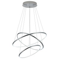 Welaki 3 Rings Modern Led Chandelier, Dimmable Contemporary Led Pendant Light 3 Layers Adjustable Circular Lighting For Dining Living Room Foyer, 94W 110V 6000K Cool White, Silver