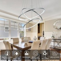 Welaki 3 Rings Modern Led Chandelier, Dimmable Contemporary Led Pendant Light 3 Layers Adjustable Circular Lighting For Dining Living Room Foyer, 94W 110V 6000K Cool White, Silver