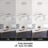 Welaki 3 Rings Modern Led Chandelier, Dimmable Contemporary Led Pendant Light 3 Layers Adjustable Circular Lighting For Dining Living Room Foyer, 94W 110V 6000K Cool White, Silver