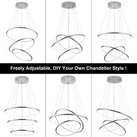 Welaki 3 Rings Modern Led Chandelier, Dimmable Contemporary Led Pendant Light 3 Layers Adjustable Circular Lighting For Dining Living Room Foyer, 94W 110V 6000K Cool White, Silver