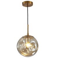 Bokt Modern Large 1-Light Globe Pendant Light Mid Century Gold Hanging Pendant Light Fixture Kitchen Island Amber Glass Ball Pendant Lamp Single Single Pendant Lighting (9.8