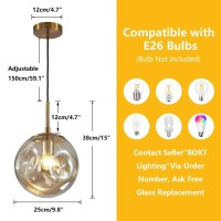 Bokt Modern Large 1-Light Globe Pendant Light Mid Century Gold Hanging Pendant Light Fixture Kitchen Island Amber Glass Ball Pendant Lamp Single Single Pendant Lighting (9.8