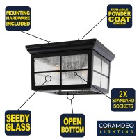 Coramdeo French Pane Square 2 Light Ceiling Mount Farmhouse Fixture Indoor Or Outdoor Two Standard Sockets Open Bottom Damp